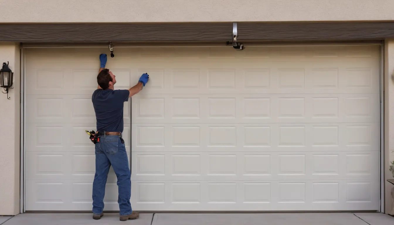 Local garage door provider checking a torsion spring above a garage door in Dublin